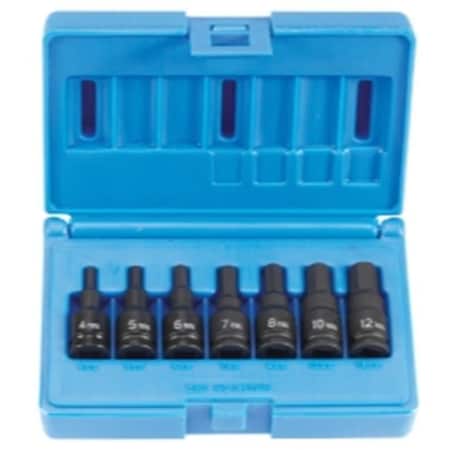 Grey Pneumatic GRE1297MH .38in. Drive Metric Hex Driver Impact Socket Set - 7 Pieces